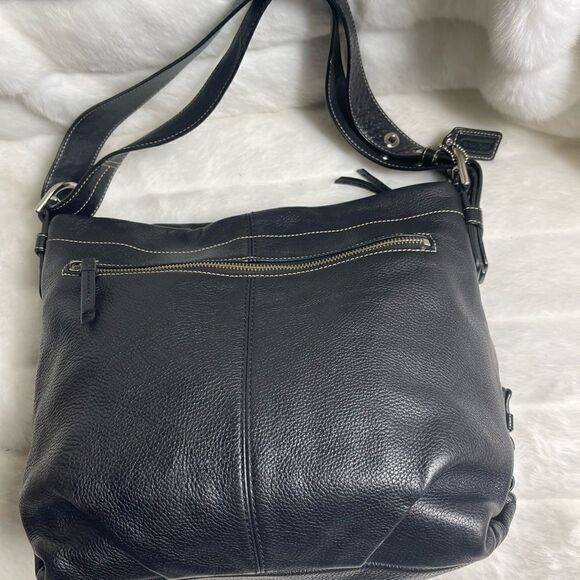 Coach black leather convertible shoulder /crossbody bag silver tone hardwares - Picture 4 of 11